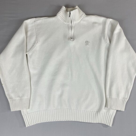 Izod 1/4 Zip Long Sleeve Sweater Men's Size L Ivory Collared Cotton Pullover - Picture 16 of 16